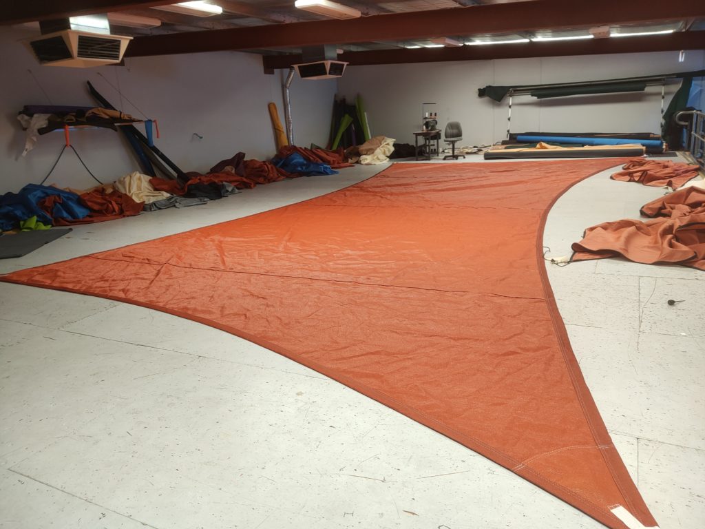Shade Sail on sewing loft floor