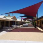 commercial shade sails - school seating area