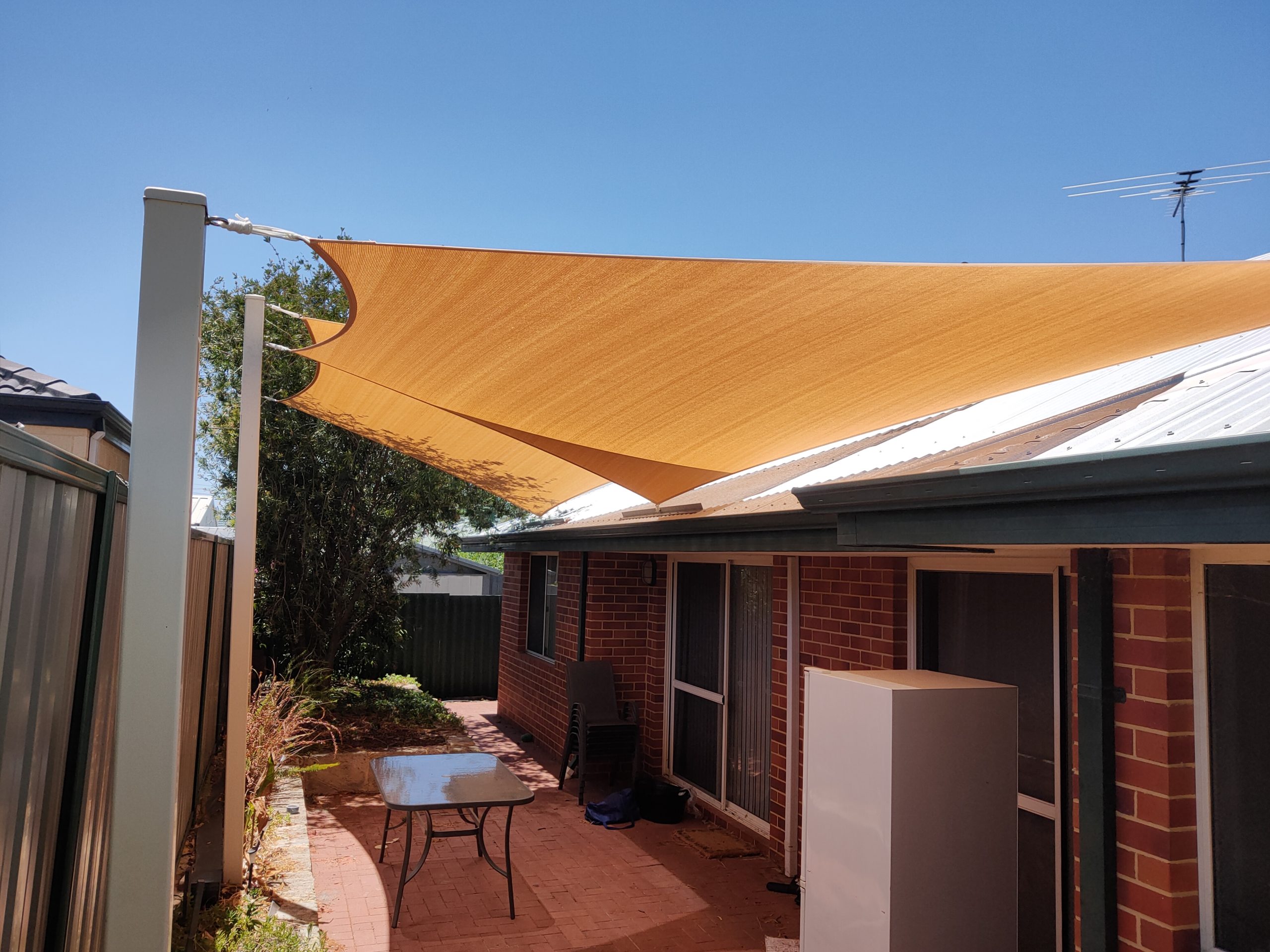 Shade sails over a courtyard